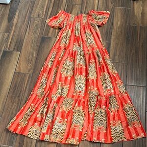 Elegant Red Tiger Print Maxi Dress